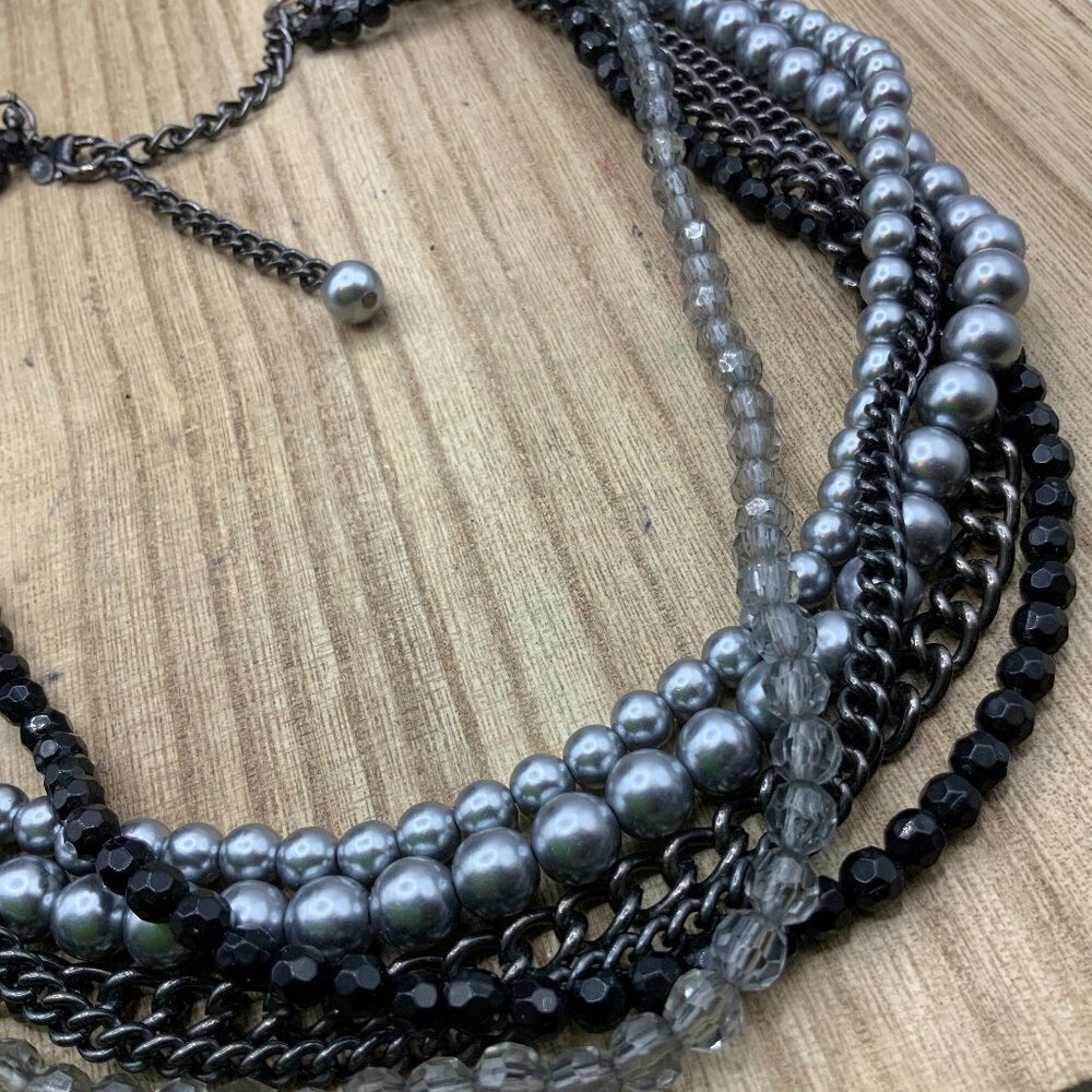 Premier Designs Multi Strands Beaded Faux Pearl Gun Metal Necklace